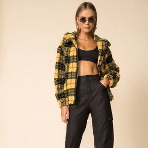 Superdown Ria Plaid Teddy Jacket Large